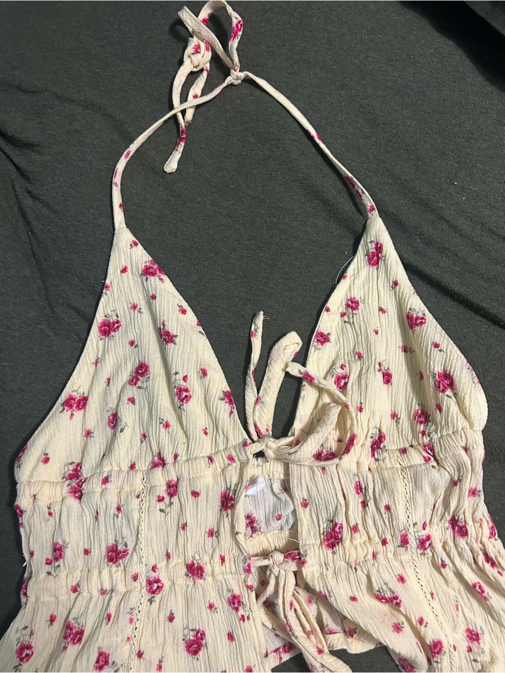 Garage Yellow Floral Halter Top with Pink Roses